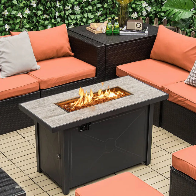 42 Inch 60000 BTU Propane Fire Pit Table with Ceramic Tabletop - Black - Fire Pit Tables