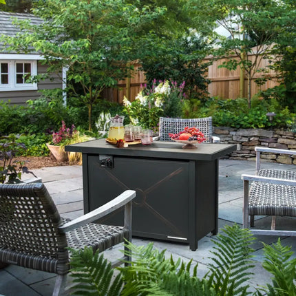 42 Inch 60000 BTU Propane Fire Pit Table with Ceramic Tabletop - Black - Fire Pit Tables