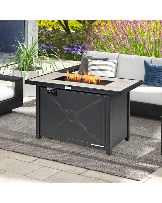 42 Inch 60000 BTU Propane Fire Pit Table with Ceramic Tabletop - Black - Fire Pit Tables