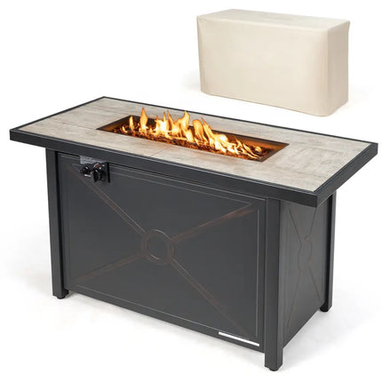 42 Inch 60000 BTU Propane Fire Pit Table with Ceramic Tabletop - Black - Fire Pit Tables