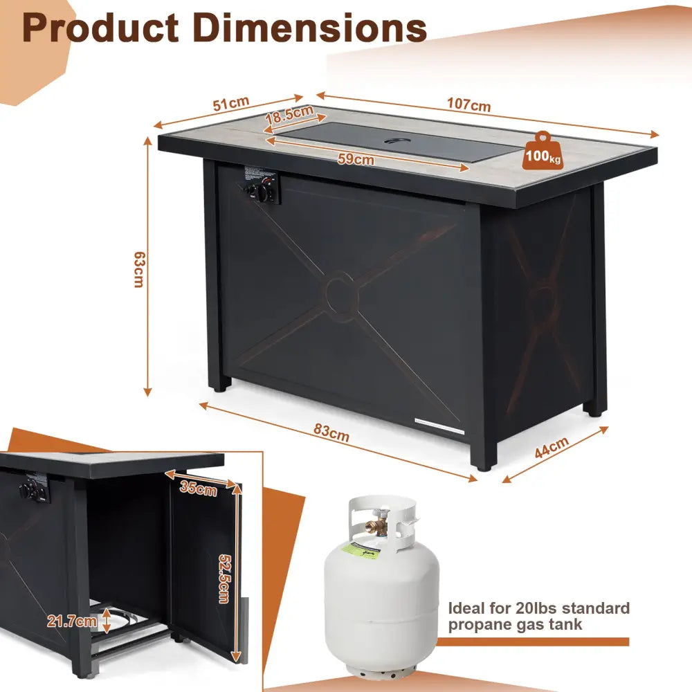 42 Inch 60000 BTU Propane Fire Pit Table with Ceramic Tabletop - Black - Fire Pit Tables