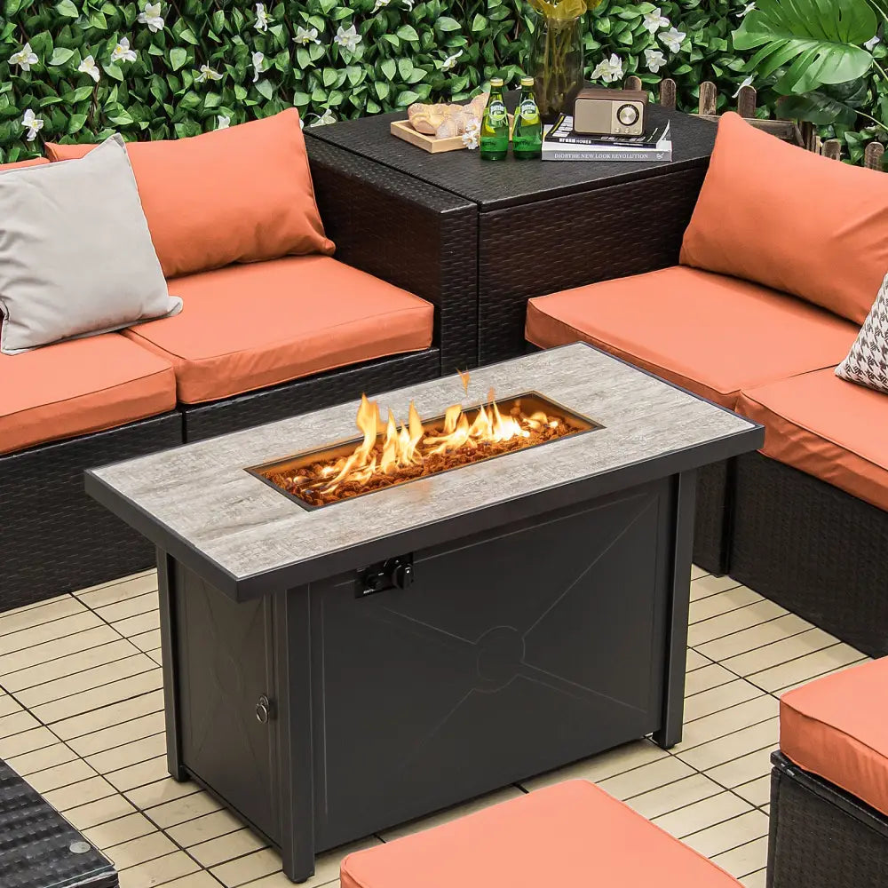 42 Inch 60000 BTU Propane Fire Pit Table with Ceramic Tabletop - Black - Fire Pit Tables