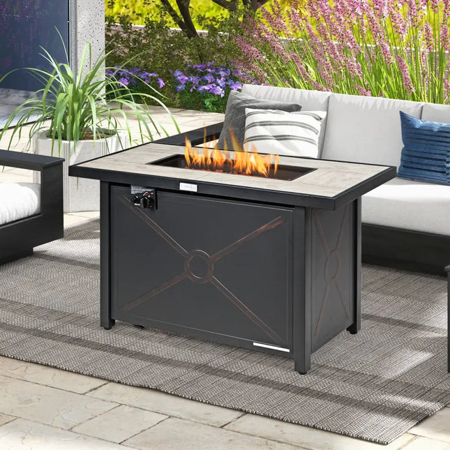 42 Inch 60000 BTU Propane Fire Pit Table with Ceramic Tabletop - Black - Fire Pit Tables