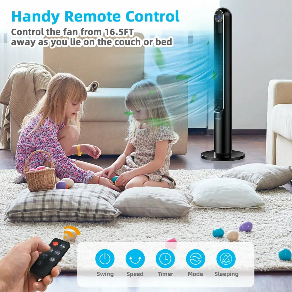 42 Inch 80 Degree Tower Fan with Smart Display Panel and Remote Control-Black - Black - Fans