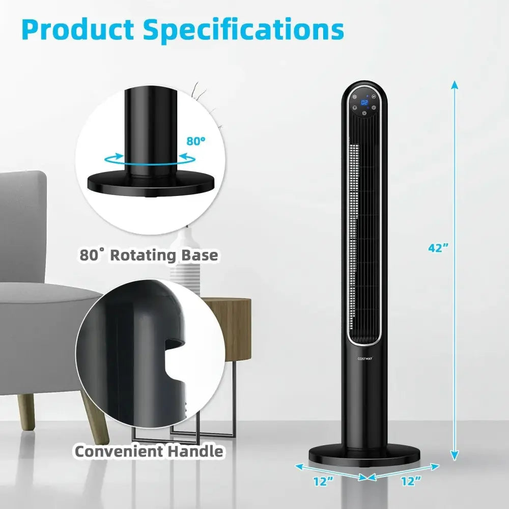 42 Inch 80 Degree Tower Fan with Smart Display Panel and Remote Control-Black Costway