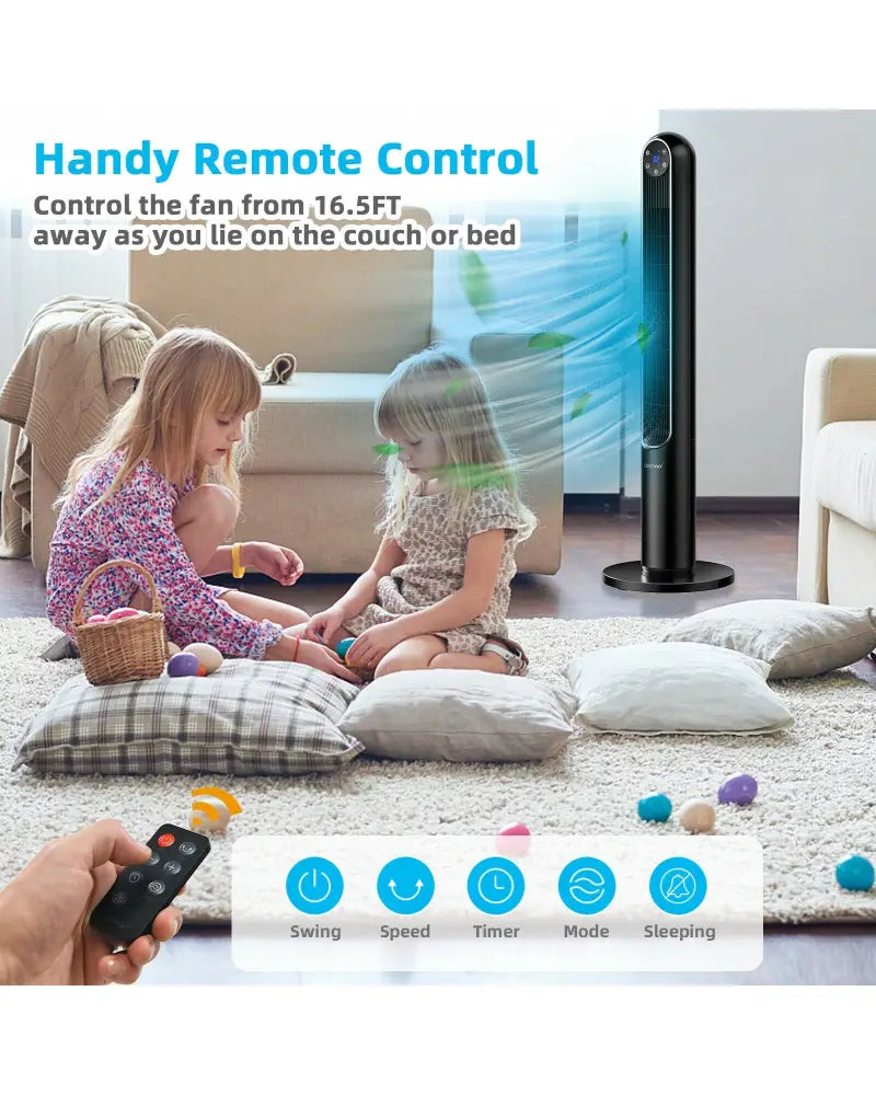 42 Inch 80 Degree Tower Fan with Smart Display Panel and Remote Control-Black - Black - Fans