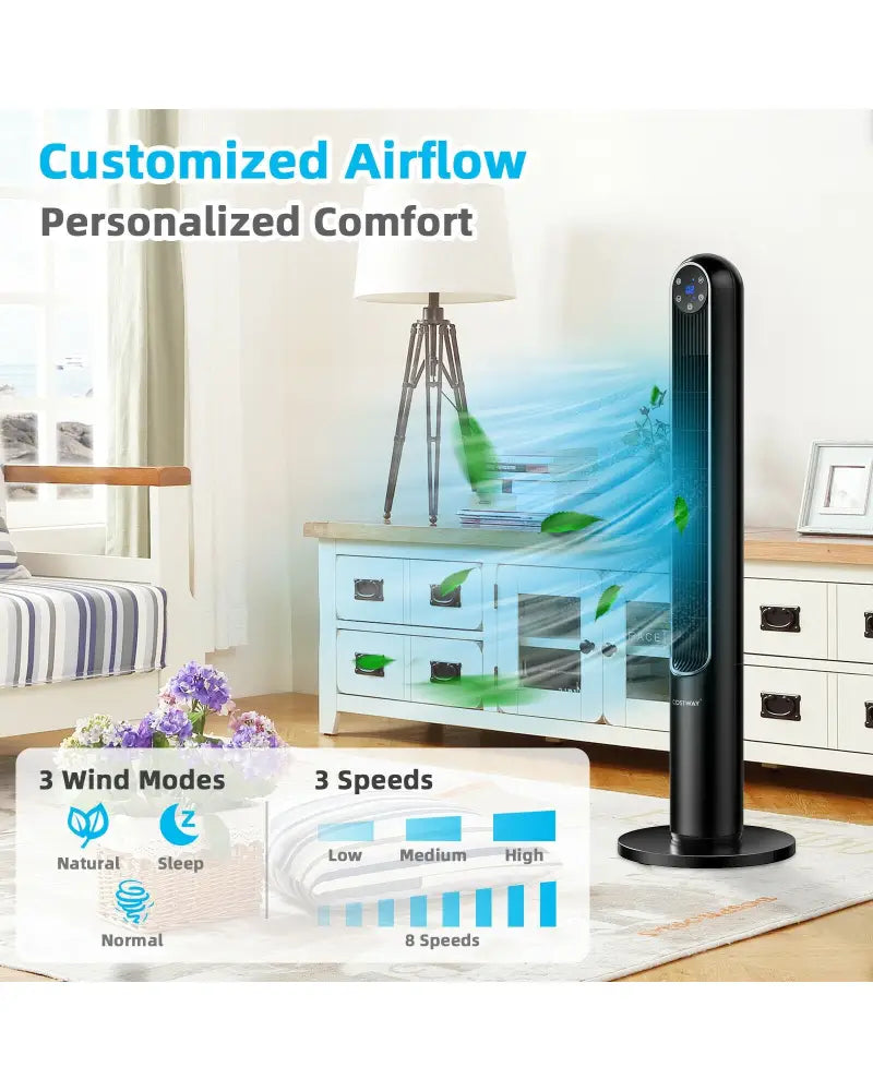 42 Inch 80 Degree Tower Fan with Smart Display Panel and Remote Control-Black - Black - Fans