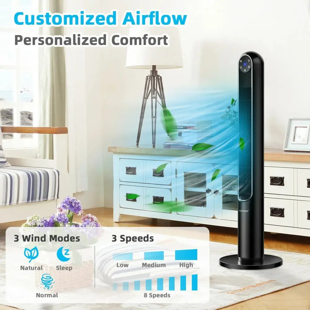 42 Inch 80 Degree Tower Fan with Smart Display Panel and Remote Control-Black Costway