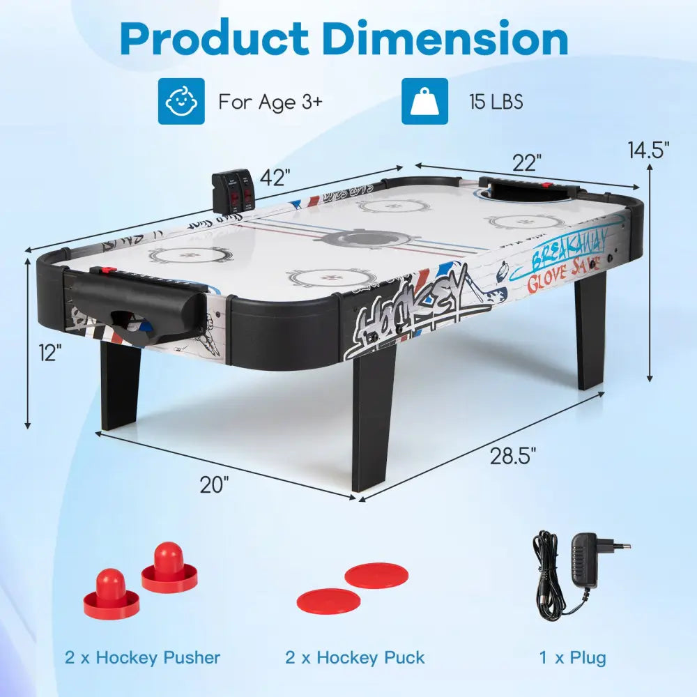 42 Inch Air Powered Hockey Table Top Scoring 2 Pushers - White - Game Room