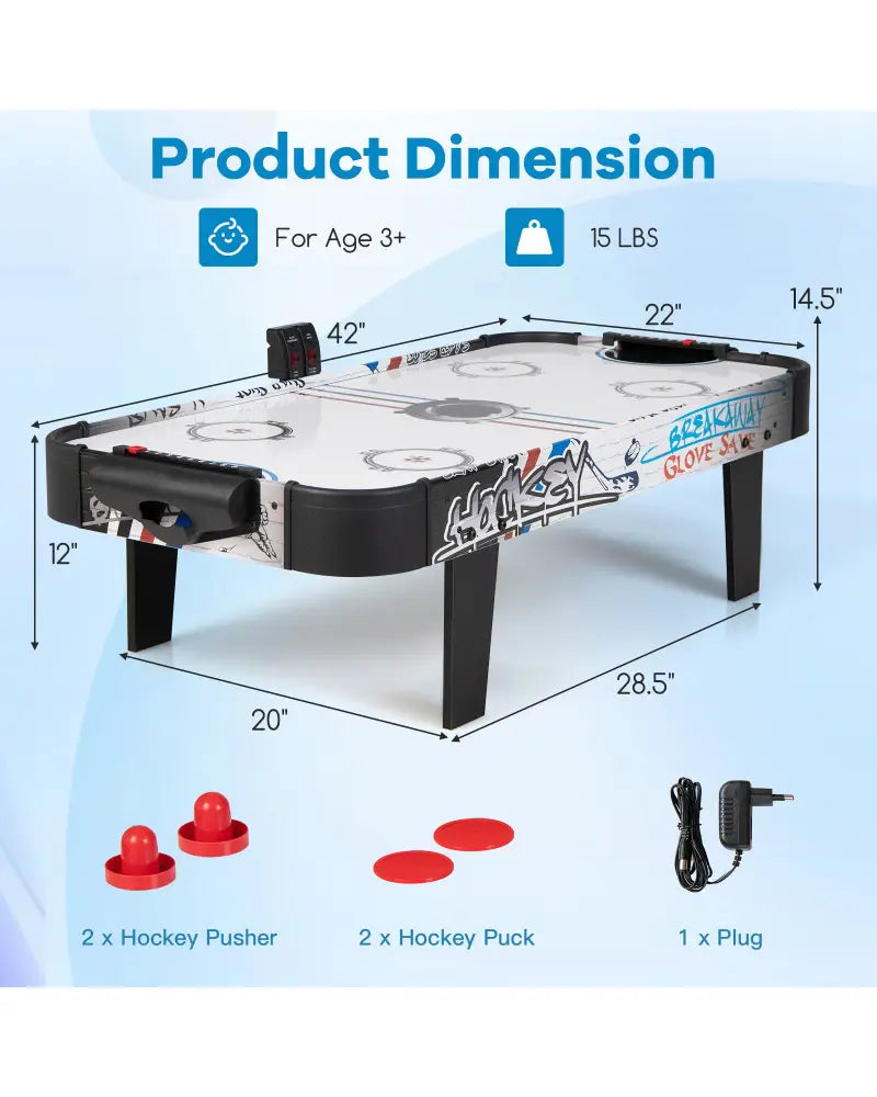 42 Inch Air Powered Hockey Table Top Scoring 2 Pushers - White - Game Room