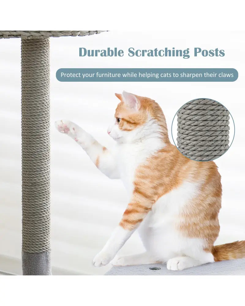 42 Inch Cat Tree with Curved Metal Supporting Frame and Sisal Scratching Board-Gray - Gray - Cat Trees Condos &