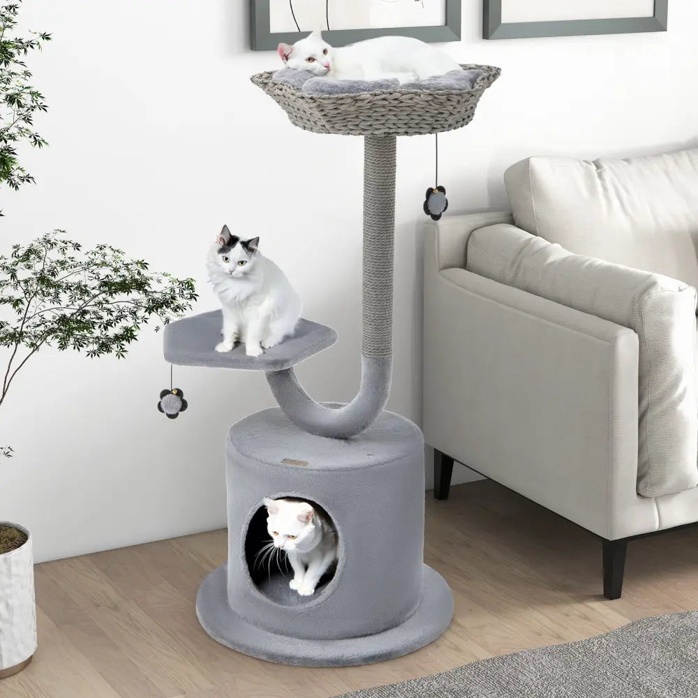 42 Inch Cat Tree with Curved Metal Supporting Frame and Sisal Scratching Board-Gray - Gray - Cat Trees Condos &