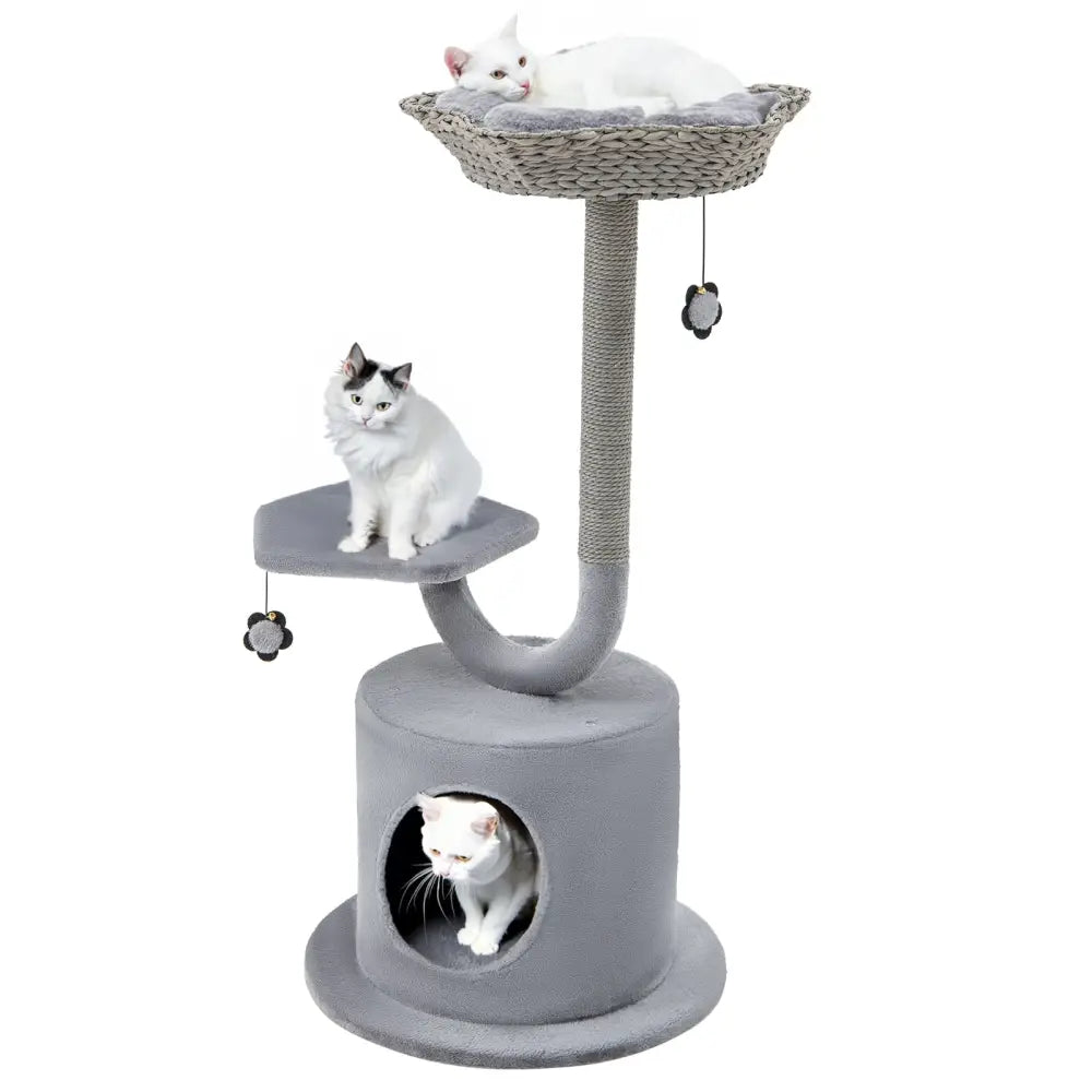42 Inch Cat Tree with Curved Metal Supporting Frame and Sisal Scratching Board-Gray - Gray - Cat Trees Condos &