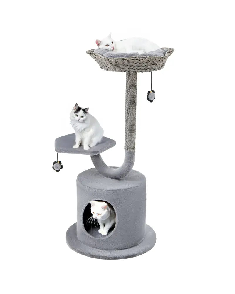 42 Inch Cat Tree with Curved Metal Supporting Frame and Sisal Scratching Board-Gray - Gray - Cat Trees Condos &