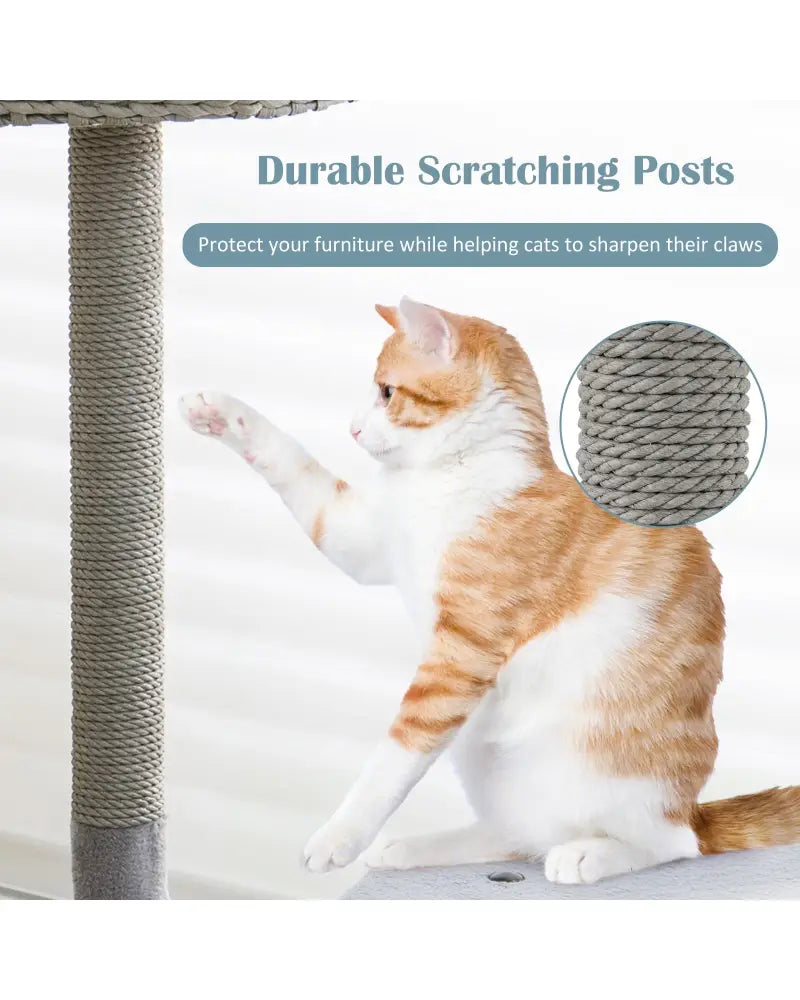 42 Inch Cat Tree with Curved Metal Supporting Frame and Sisal Scratching Board-Gray - Gray - Cat Trees Condos &