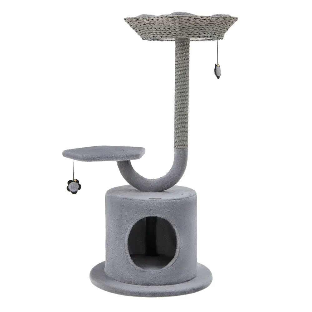 42 Inch Cat Tree with Curved Metal Supporting Frame and Sisal Scratching Board-Gray - Gray - Cat Trees Condos &
