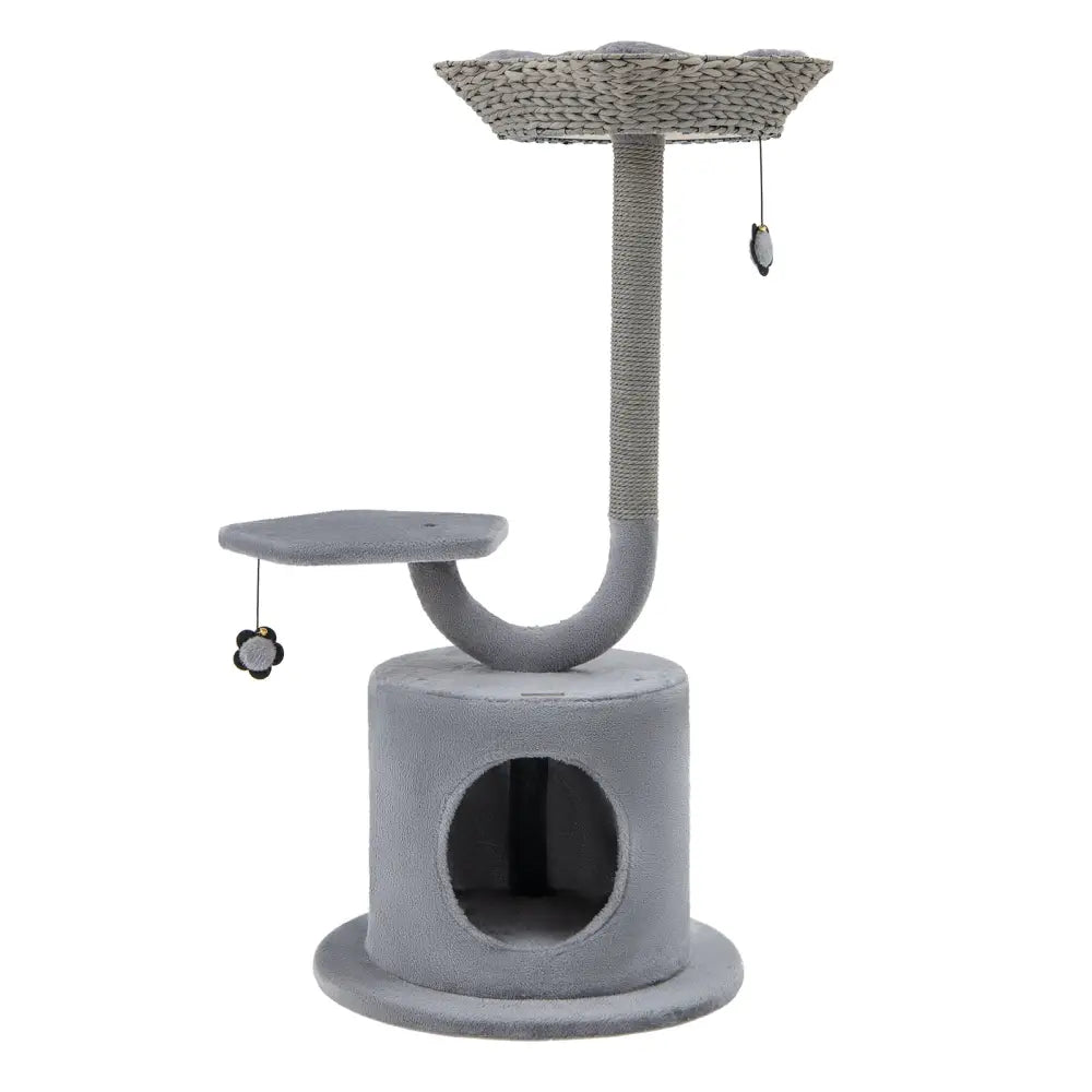 42 Inch Cat Tree with Curved Metal Supporting Frame and Sisal Scratching Board-Gray - Gray - Cat Trees Condos &