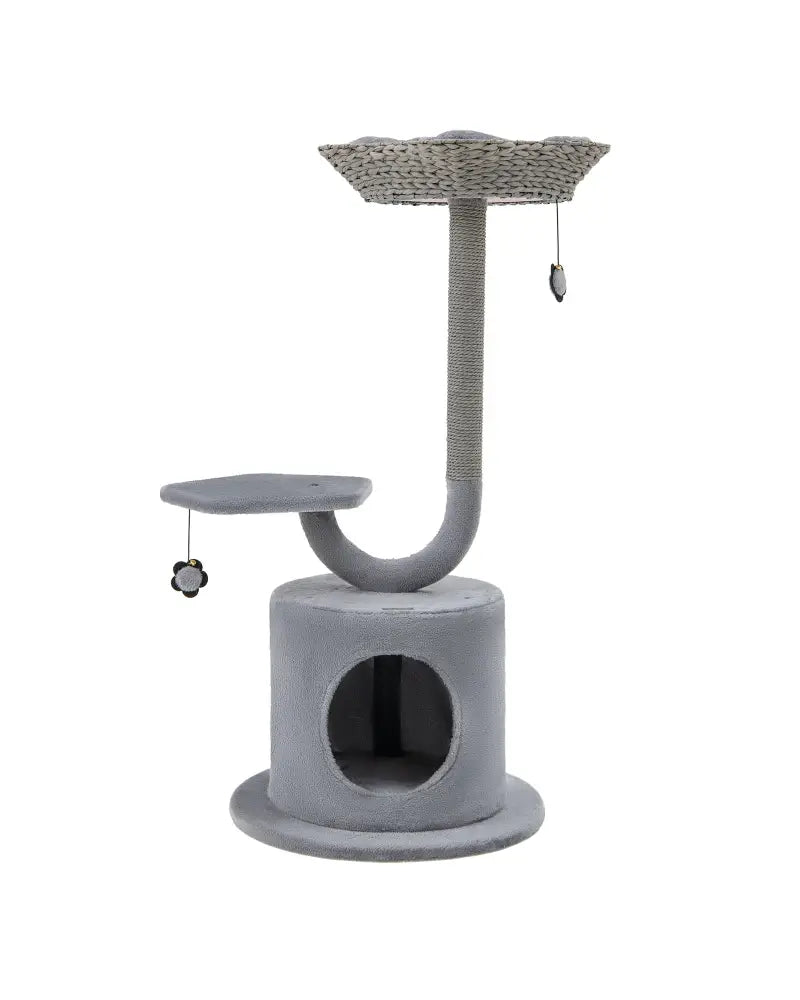 42 Inch Cat Tree with Curved Metal Supporting Frame and Sisal Scratching Board-Gray - Gray - Cat Trees Condos &