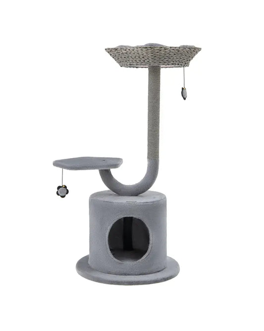 42 Inch Cat Tree with Curved Metal Supporting Frame and Sisal Scratching Board-Gray - Gray - Cat Trees Condos &