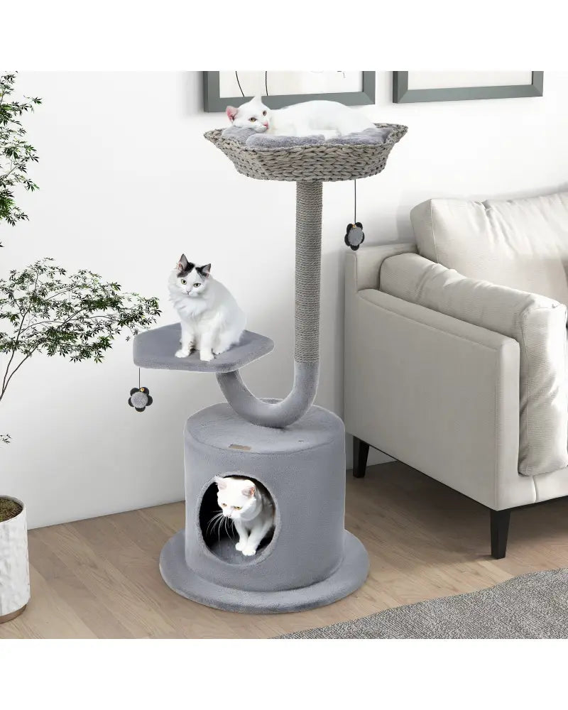42 Inch Cat Tree with Curved Metal Supporting Frame and Sisal Scratching Board-Gray - Gray - Cat Trees Condos &