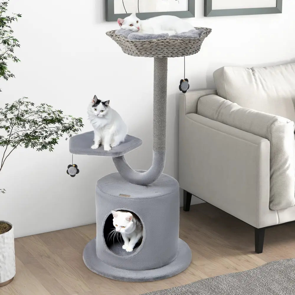 42 Inch Cat Tree with Curved Metal Supporting Frame and Sisal Scratching Board-Gray - Gray - Cat Trees Condos &