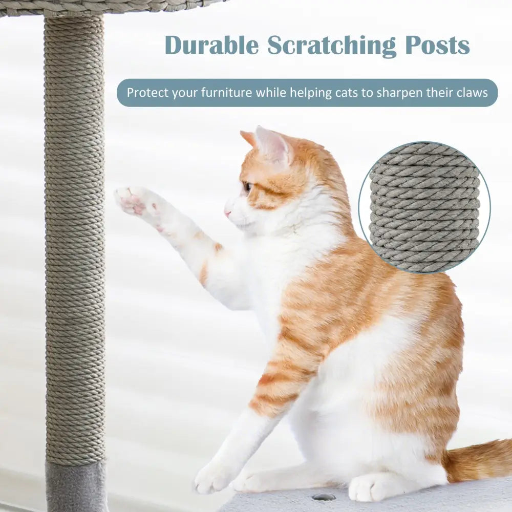 42 Inch Cat Tree with Curved Metal Supporting Frame and Sisal Scratching Board-Gray - Gray - Cat Trees Condos &