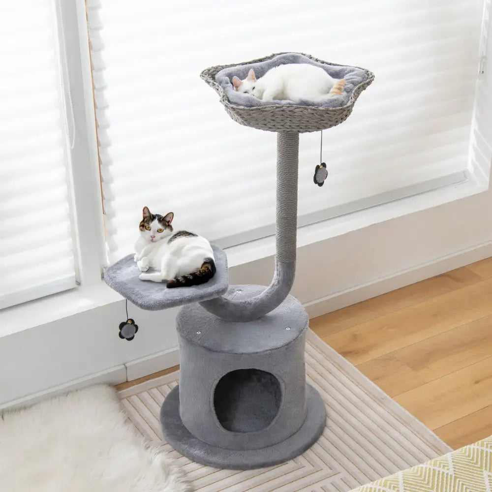 42 Inch Cat Tree with Curved Metal Supporting Frame and Sisal Scratching Board-Gray - Gray - Cat Trees Condos &