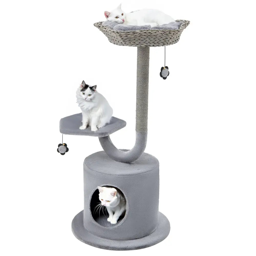 42 Inch Cat Tree with Curved Metal Supporting Frame and Sisal Scratching Board-Gray - Gray - Cat Trees Condos &