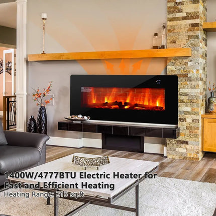 42 Inch Electric Wall Mounted Freestanding Fireplace with Remote Control - Black - Oasis Home Essentials