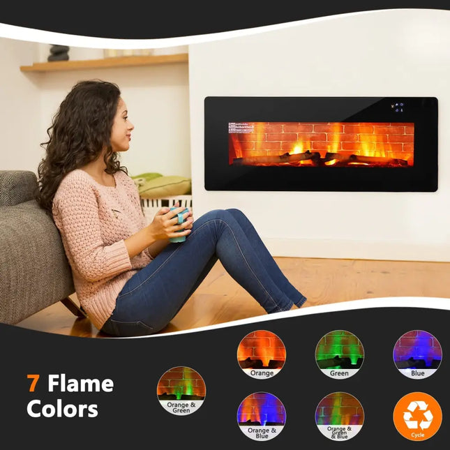 42 Inch Electric Wall Mounted Freestanding Fireplace with Remote Control - Black - Oasis Home Essentials