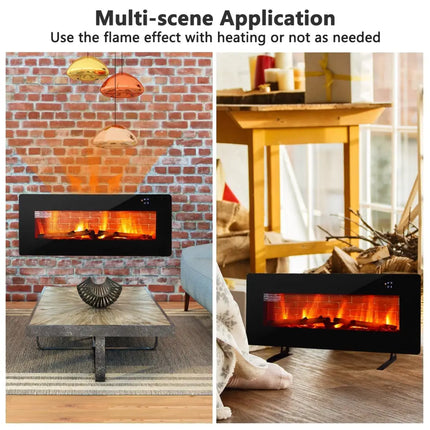 42 Inch Electric Wall Mounted Freestanding Fireplace with Remote Control - Black - Oasis Home Essentials