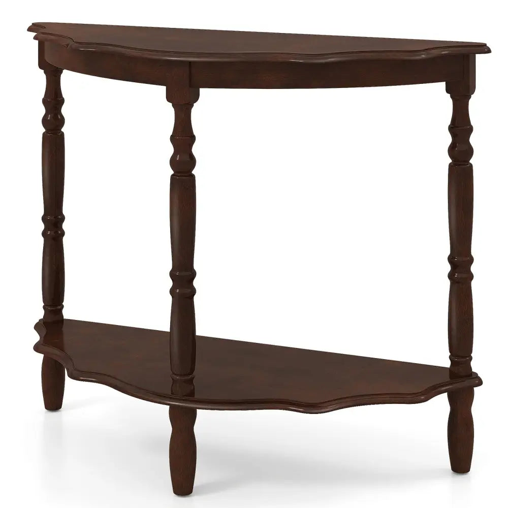 42 Inch Half Moon Console Table with Shelf and Rubber Wood Legs-Espresso - Espresso - Console Tables