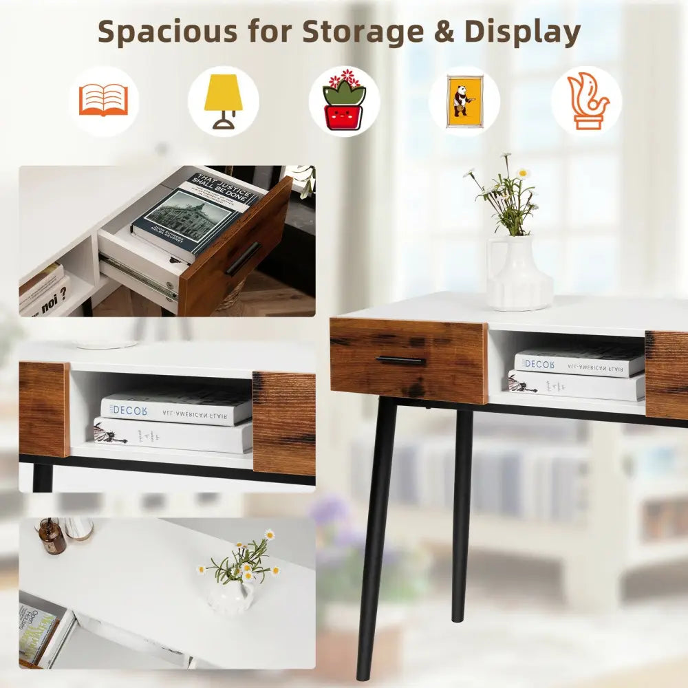42 Inch Industrial Console Table with 2 Drawers for Entryway Hallway - Brown - Console Tables
