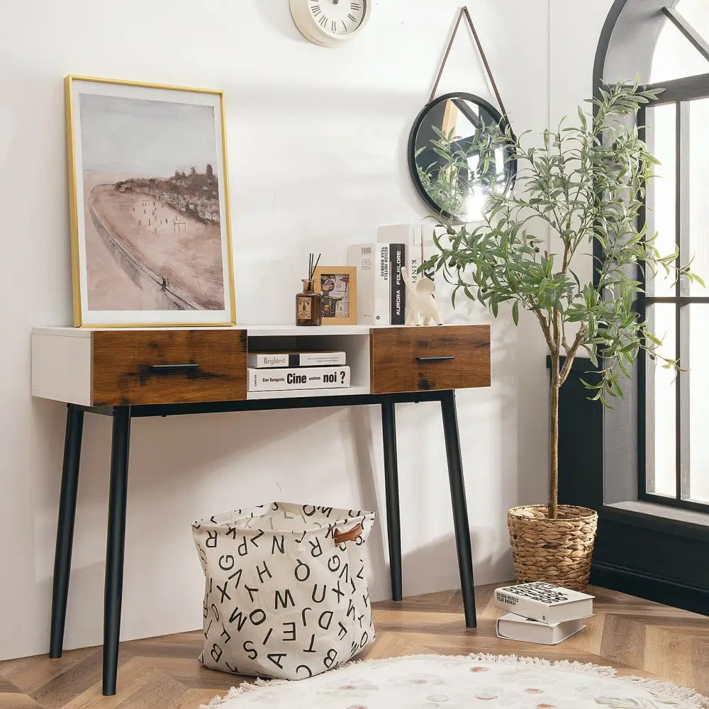 42 Inch Industrial Console Table with 2 Drawers for Entryway Hallway - Brown - Console Tables