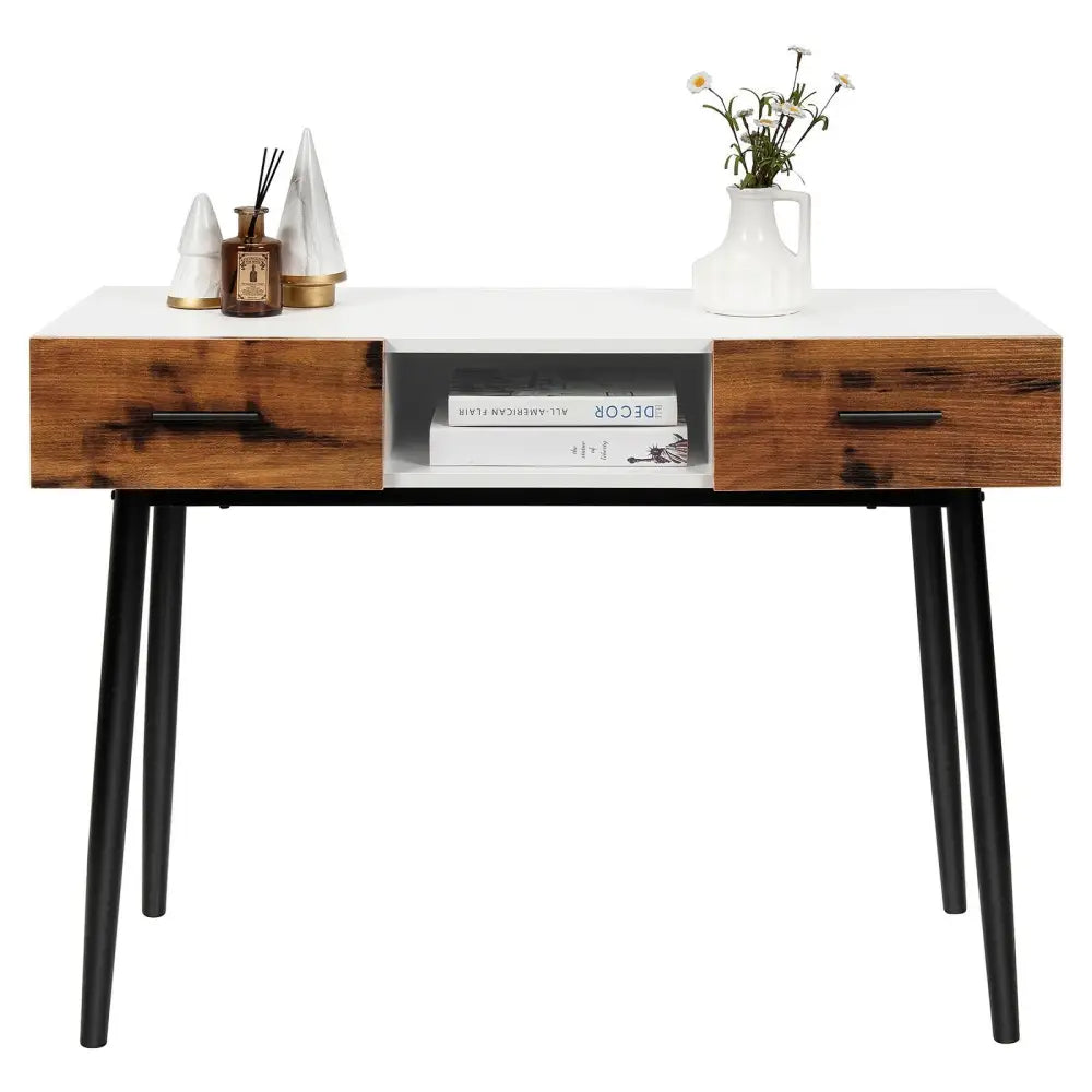 42 Inch Industrial Console Table with 2 Drawers for Entryway Hallway - Brown - Console Tables