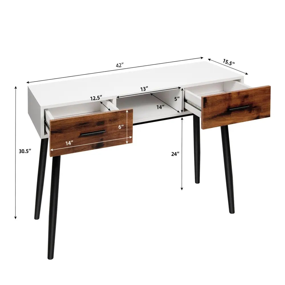 42 Inch Industrial Console Table with 2 Drawers for Entryway Hallway - Brown - Console Tables
