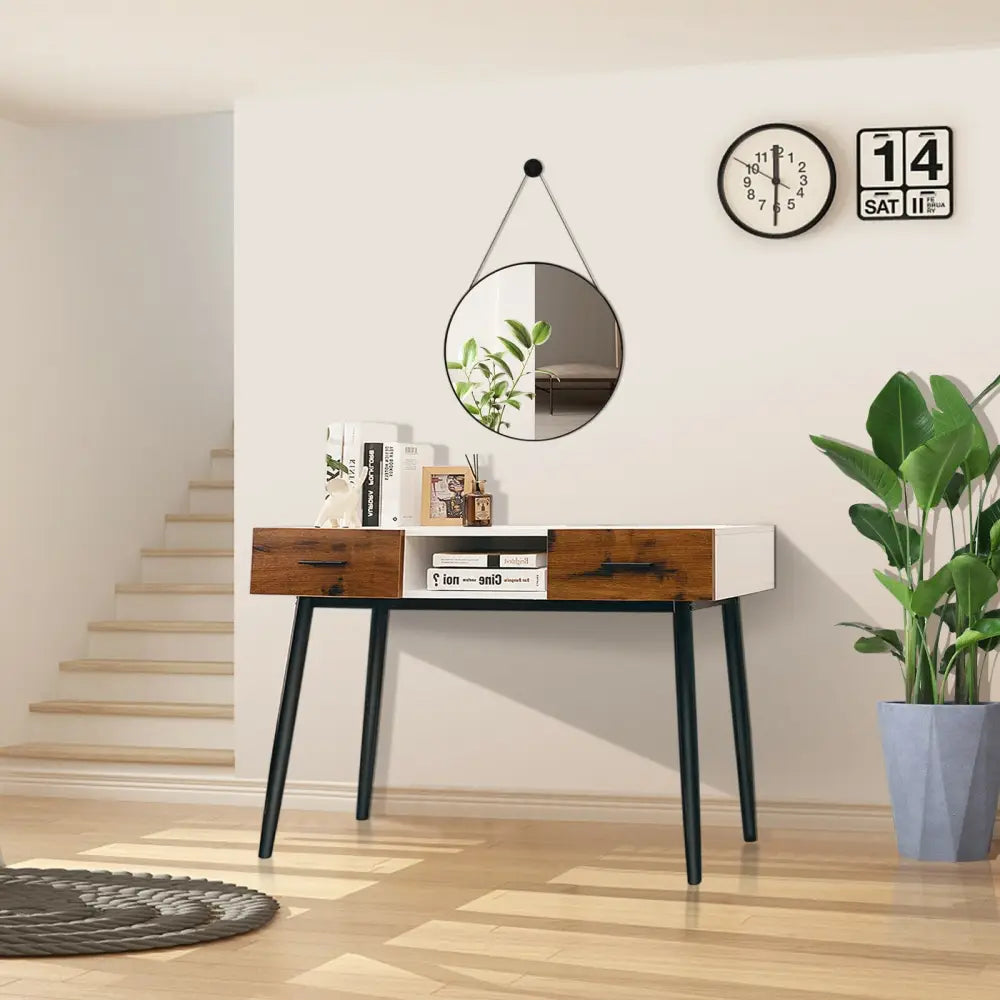 42 Inch Industrial Console Table with 2 Drawers for Entryway Hallway - Brown - Console Tables