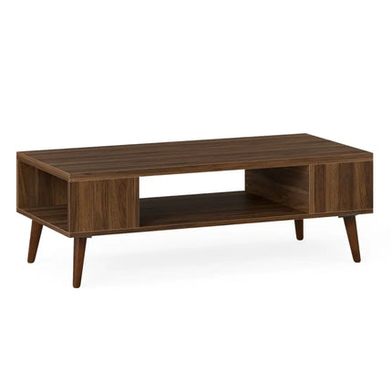 42 Inch Mid Century Modern Coffee Table Rectangular with Open Compartment-Walnut Costway
