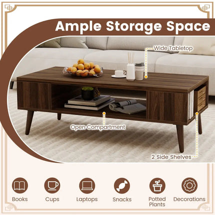 42 Inch Mid Century Modern Coffee Table Rectangular with Open Compartment-Walnut Costway