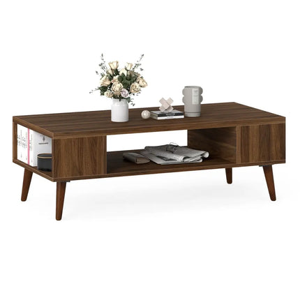 42 Inch Mid Century Modern Coffee Table Rectangular with Open Compartment-Walnut Costway