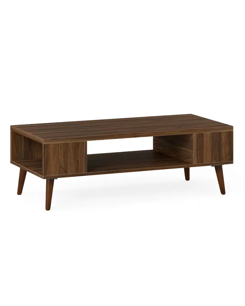 42 Inch Mid Century Modern Coffee Table Rectangular with Open Compartment-Walnut - Walnut - Coffee Tables