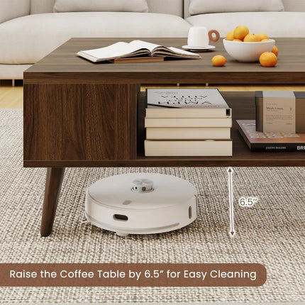 42 Inch Mid Century Modern Coffee Table Rectangular with Open Compartment-Walnut Costway