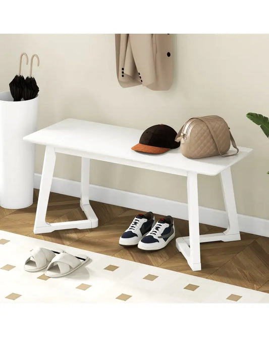 42 Inch Modern Entryway Bench Long Dining Bench with Rubber Wood Legs-White - White - Shoe Racks & Storage Benches