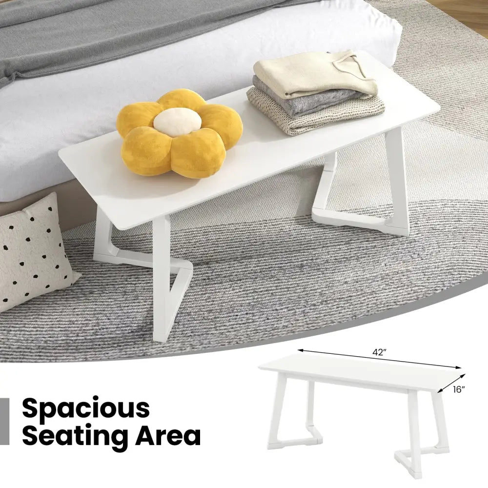 42 Inch Modern Entryway Bench Long Dining Bench with Rubber Wood Legs-White - White - Shoe Racks & Storage Benches