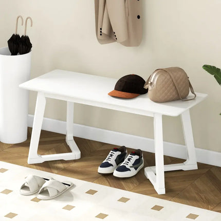 42 Inch Modern Entryway Bench Long Dining Bench with Rubber Wood Legs-White - White - Shoe Racks & Storage Benches