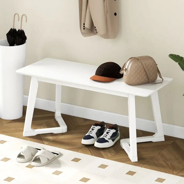 42 Inch Modern Entryway Bench Long Dining Bench with Rubber Wood Legs-White - White - Shoe Racks & Storage Benches