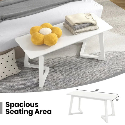 42 Inch Modern Entryway Bench Long Dining Bench with Rubber Wood Legs-White - White - Shoe Racks & Storage Benches