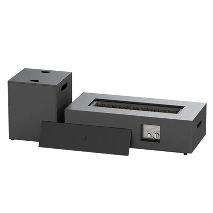 42 Inch Outdoor Rectangular Fire Table 50 000 BTU with Tank Holder-Black - Black - Fire Pit Tables
