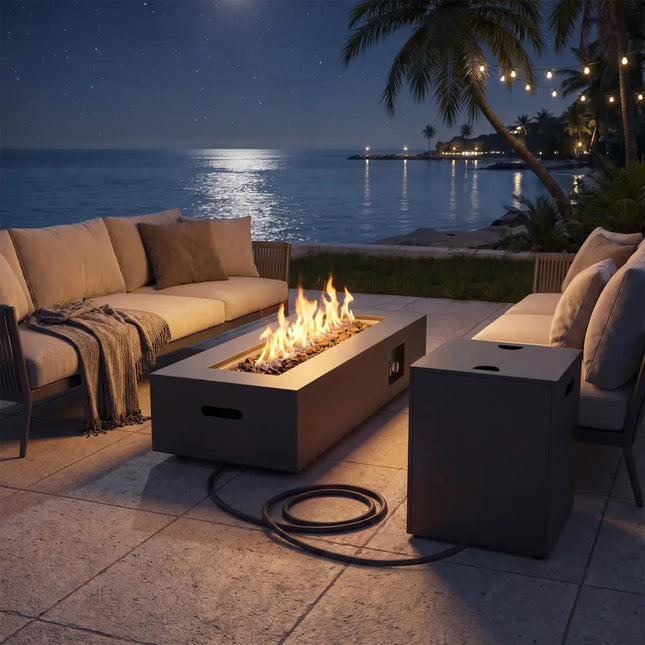 42 Inch Outdoor Rectangular Fire Table 50 000 BTU with Tank Holder-Black - Black - Fire Pit Tables