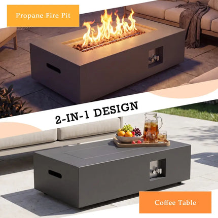 42 Inch Outdoor Rectangular Fire Table 50 000 BTU with Tank Holder-Black - Black - Fire Pit Tables